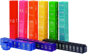 Fraction Tower Equivalency Cubes are interlocking cubes that teach Math's concepts in an exciting new way.  The colour coded cubes make it a lot easier and fun for little ones to learn through play.  Perfect for ages 6 and above 