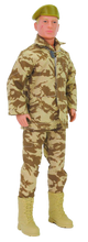 Load image into Gallery viewer, Action Man retro, movable soldier from Hasbro with many distinctive features, such as the scar on his cheek, identification tag/dog tag, military camouflaged uniform, boots and beret.
