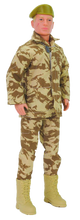 Load image into Gallery viewer, Action Man retro, movable soldier from Hasbro with many distinctive features, such as the scar on his cheek, identification tag/dog tag, military camouflaged uniform, boots and beret.