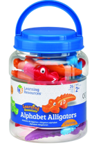 Load image into Gallery viewer, Encourage children to master early learning skills in a snap! Printed alligators are easy for little hands to snap together and pull apart. Colourful alligator heads and tails are printed with uppercase and lowercase letters. Children match the head of an alligator with the correct tail to build letter recognition. Includes the whole alphabet.