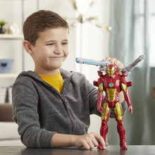 Load image into Gallery viewer, Iron Man figure brought to you by Hasbro, inspired by Marvel Comics, will be igniting children's imaginations with this classic Avengers action hero, when kids connect the Titan Hero Blast Gear launcher to this figure’s back port, they can launch projectiles!