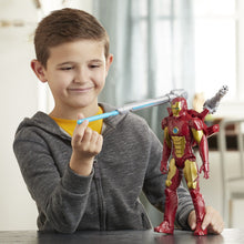 Load image into Gallery viewer, Iron Man figure brought to you by Hasbro, inspired by Marvel Comics, will be igniting children's imaginations with this classic Avengers action hero, when kids connect the Titan Hero Blast Gear launcher to this figure’s back port, they can launch projectiles!