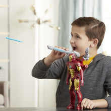 Load image into Gallery viewer, Iron Man figure brought to you by Hasbro, inspired by Marvel Comics, will be igniting children's imaginations with this classic Avengers action hero, when kids connect the Titan Hero Blast Gear launcher to this figure’s back port, they can launch projectiles!