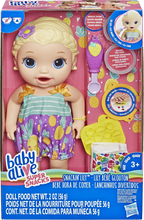 Load image into Gallery viewer, Snackin' Lily is a very cute baby with a big appetite. The reusable baby food can be fed to baby and used again and again, children can also get creative with the snack shaper and make their own snacks for baby Lily.