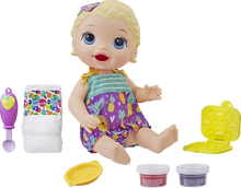 Load image into Gallery viewer, Snackin&#39; Lily is a very cute baby with a big appetite. The reusable baby food can be fed to baby and used again and again, children can also get creative with the snack shaper and make their own snacks for baby Lily.
