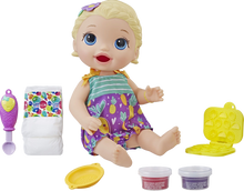 Load image into Gallery viewer, Snackin' Lily is a very cute baby with a big appetite. The reusable baby food can be fed to baby and used again and again, children can also get creative with the snack shaper and make their own snacks for baby Lily.