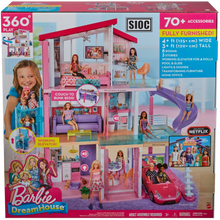 Load image into Gallery viewer, The Barbie Dreamhouse is quite literally every little girls dream! with 3 floors, 8 rooms, fully furnished, with 70 + accessories.  The Dreamhouse has an outdoor area, a rooftop pool with a slide, a working lift big enough for 4 Barbie's.