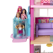 Load image into Gallery viewer, The Barbie Dreamhouse is quite literally every little girls dream! with 3 floors, 8 rooms, fully furnished, with 70 + accessories.  The Dreamhouse has an outdoor area, a rooftop pool with a slide, a working lift big enough for 4 Barbie's.