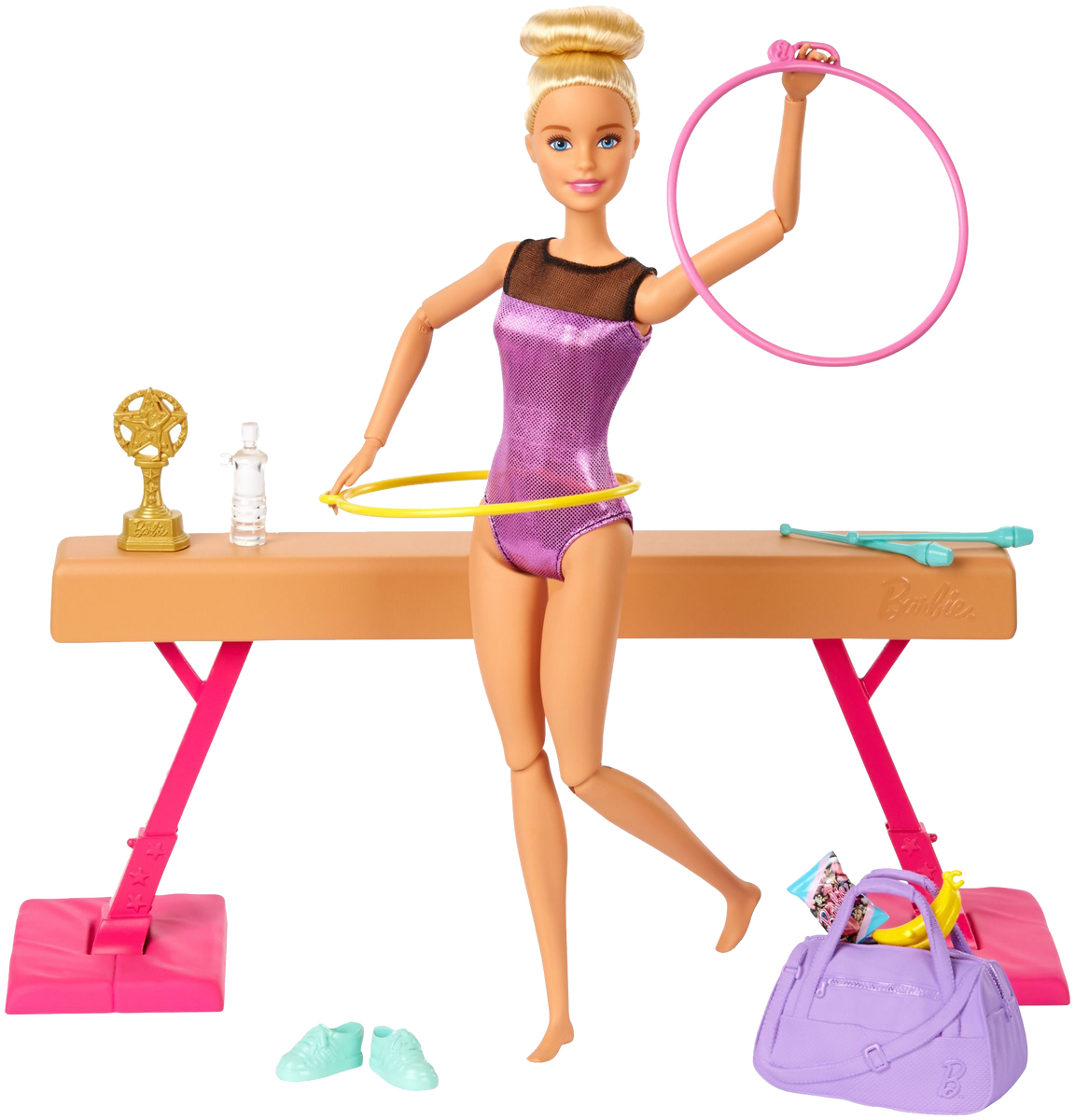 Barbie gymnastics playset with doll balance beam hotsell