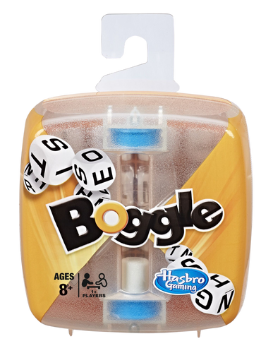 Boggle is a fantastic handbag sized game, that can be taken on your travels or played at home with the family, earn points by spotting words your friends don't before the time runs out.  Shake the grid to mix up the letter cubes.  Then lift the lid and flip the timer.  Players have 90 seconds to write down as many words as they can find on the grid before the time is up.  At the end of the round, score the words.