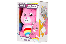 Load image into Gallery viewer, Cheer Bear is a very happy, bright pink care bear who helps others see the bright side of life.  She will sometimes even do a cheer to help make someone happier! Each bear comes with a specail care coin to collect & share! Each coin includes a way to share your care by showing others how much you care out loud! Say! Show it! Share it!