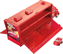 Load image into Gallery viewer, For every child that loves the Disney Pixar movie cars, they will love the Cars Mini Mack Truck Transporter, comes complete with one Lightening McQueen mini car, little ones can pretend to be Mack the truck transporting cars across the freeway, losing themselves in their imagination.