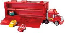 Load image into Gallery viewer, For every child that loves the Disney Pixar movie cars, they will love the Cars Mini Mack Truck Transporter, comes complete with one Lightening McQueen mini car, little ones can pretend to be Mack the truck transporting cars across the freeway, losing themselves in their imagination.