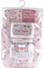 Load image into Gallery viewer, Little girls and boys love to copy what Mummy and Daddy do and this changing mat set is perfect for pretending to be grown ups, children can lay their baby on the mat and change their nappy included in the set, they can even use the pretend products to clean baby with baby huggies wipes, make sure they don't get a sore bottom with the Sudocreme, add a little powder and once finished they can brush their babies hair.  This is a wonderful set for role play.