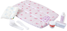 Load image into Gallery viewer, Little girls and boys love to copy what Mummy and Daddy do and this changing mat set is perfect for pretending to be grown ups, children can lay their baby on the mat and change their nappy included in the set, they can even use the pretend products to clean baby with baby huggies wipes, make sure they don't get a sore bottom with the Sudocreme, add a little powder and once finished they can brush their babies hair.  This is a wonderful set for role play.