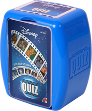 Load image into Gallery viewer, Top Trumps with a twist, this Disney Edition quiz game features all your favourite movies such as, Little Mermaid, Toy Story, Lion King, Snow White and many more.