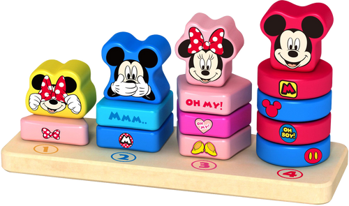 Disney wooden counting stacker will help pre-schoolers with numbers, colours and shapes, fantastic for learning and developing skills such as hand-eye co-ordination.  Your little one will be able to enjoy the pictures of the lovable characters Minnie and Mickey Mouse.  They will want to stack all day long!