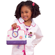 Load image into Gallery viewer, Little one's can have lots of fun pretending to be a doctor with this fun Doc McStuffin Doctor Bag Set, fantastic role play item with a light and sound stethoscope, ID card thermometer and many other items so your little one can make mummy and daddy all better!
