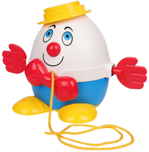 Load image into Gallery viewer, Humpty Dumpty, first introduced in 1972, Humpty Dumpty brings to life the nursery rhyme character kids have loved for years.  When you take Humpty for a spin by pulling his string, he gets into the action by moving his bow tie and arms.  Pull him some more to hear jabbering sounds.  A tried and true Fisher-Price Classics toy reissued to be enjoyed by today's kids!