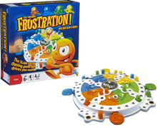 Load image into Gallery viewer, The chase is on! Be the first player to get all of your men Home with the help of the 'genie-ous' genie! Slam the paddle to shake the dice, if you slam the genie, the genie is yours, whether he's on the slam-o-matic or with another player.  Take the genie even if you have no men on the track.  Put him in your bay's gold space.  While you have the genie, your men are protected.  Other players CANNOT send them back or take their places on the track.  Roll a 6 to get your men out on the track.