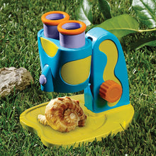 Load image into Gallery viewer, Does your child love science? Explore your world with My First Microscope.  Ignite the spark in every child! There is a light inside all of us that shines brightest when we are playing.  Specimin tray holds flat and 3D objects so your child can investigate all kinds of wonderful objects.