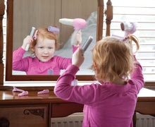 Load image into Gallery viewer, Your little one will love to use this hair dryer set to pretend to be a real life hair dresser, they can brush hair and use clips and rollers to make different styles.  He/She can decide if they need a different nozzle for the hair dryer, and choose if they would like the speed to be fast or slow, they can push the button to hear the realistic sound as the blow dry and style hair.