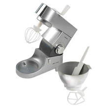 Load image into Gallery viewer, Little ones love to copy Mummy and Daddy and help out in the kitchen.  Now your child can feel exactly like a grown-up with this fantastic realistic Kenwood Mixer.  They can have some real baking fun with this working Kenwood Mixer, recipe book and spatula.  Let's lift up the arm and insert the "K" beater or whisk to combine ingredients for pancakes, omelettes or cakes.  Let's use the hand lever, or one of the 2 battery-operated speeds to mix-up tasty treats in the kitchen, anytime!