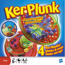 Load image into Gallery viewer, Ker-Plunk is a nerve-racking game of skill! Nail-biting fun that's gone spiralling mad!  Pull out the sticks but don't dislodge the marbles or they'll come whooshing down the chute.  The aim of the game is to finish with the fewest marbles in your tray! There are lots of different ways to play this game, start with Ker-Plunked first, then move onto Golden Ball, Tricksy Trays or Hot Sticks or let your imagination run free, what cool new games can you make up with your friends?