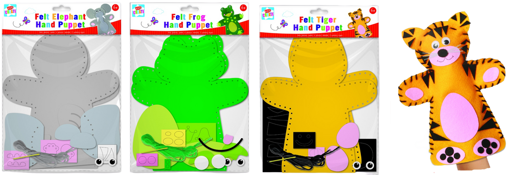 These fantastic make your own felt hand puppets are great for little ones wanting to get crafty, they are easy to assemble using all the pieces provided in the pack, so role play can begin, and your little ones can pretend to be the animals they have made all by themselves.
