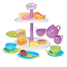 Load image into Gallery viewer, Humpty Dumpty are pleased to be offering the Mr Kipling cake stand with Tea set, this afternoon tea set includes such cakes as fondant fancy, bakewell tart, battenberg, jam tart and apple pie, your little ones can learn through role play by making teatime fun with shape sorting