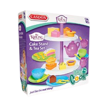 Load image into Gallery viewer, Humpty Dumpty are pleased to be offering the Mr Kipling cake stand with Tea set, this afternoon tea set includes such cakes as fondant fancy, bakewell tart, battenberg, jam tart and apple pie, your little ones can learn through role play by making teatime fun with shape sorting, boxed image