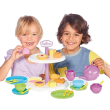 Load image into Gallery viewer, Humpty Dumpty are pleased to be offering the Mr Kipling cake stand with Tea set, this afternoon tea set includes such cakes as fondant fancy, bakewell tart, battenberg, jam tart and apple pie, your little ones can learn through role play by making teatime fun with shape sorting, fun with friends ideal for boys and girls