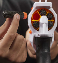 Load image into Gallery viewer, The Nerf Ultra Two motorized blaster features fast-back reloading. The 6-dart cylinder is open in the back -- you can look inside to see how many darts are left to know when to reload. Hold down the acceleration button to power up the motor, and press the trigger to fire 1 dart. Includes 6 Nerf Ultra darts that are compatible only with Nerf Ultra blasters. Darts fly up to 120 feet (36 meters)!