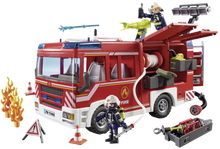 Load image into Gallery viewer, The Playmobil 9464 City Action Fire Engine is ready for any emergency call.  The vehicle features lights and siren sounds for realistic play as well as a removable roof for easier access to the interior.