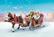 Load image into Gallery viewer, Let's go on a sleigh ride with the Playmobil Sleigh Ride playset, this festive set is great for the Christmas period, when your child wants to pretend they are taking their horse drawn sleigh on a magical journey through the snow.  This set includes 3 characters to play with to make the magic seem all the more real for your little one.