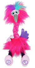 Load image into Gallery viewer, Flossi the Flamingo is the fantastically Sassi Flamingo that your little one will love to dance and sing with.  She dances and swirls when you press one of her feet.  Press and hold the other foot to talk to her, it will record your voice and she will talk back, so much fun for the whole family, your little one will be laughing their head off when they get to Floss with Flossi.