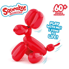 Load image into Gallery viewer, Humpty Dumpty is bursting with excitement about Squeakee the Balloon Dog, with 60 + sounds and movements, Squeakee will make you pop with excitement, this interactive pup has many features including tickling his tummy to make him happy, pop me with my pin, pet my head and I sit and stand, feed me with my pump, not to mention that I pee and fart, you can train Squeakee with his very own squeakee toy, he even responds to your voice, sitting image
