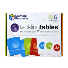 Load image into Gallery viewer, Tacklingtables is the fun card game that helps children quickly learn their times tables 'off by heart', and as children progress, the number of tables they must learn reduces!  Developed by teachers and widely used in classrooms, these colour coded cards ensure that children learn their tables as well as the corresponding division facts.