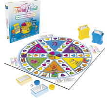 Load image into Gallery viewer, It’s the quick-play family trivia game with 2,400 questions. The fun Family Edition game of Trivial Pursuit  has cards for both kids and adults so the whole family can join in.  Gather everyone together for a brilliant gaming experience! The TRIVIAL PURSUIT FAMILY EDITION game features fresh questions and a quick pace, including the new Showdown challenge.  Play individually or in teams, taking turns moving around the board and winning wedges as you answer questions correctly.