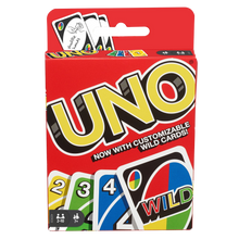 Load image into Gallery viewer, For more than 40 years, Uno has been a card game that just about everyone in the family can play. The object is simple – get rid of all your cards before everyone else. Match the number, colour, or type of card to play; use a wild if you don't have a match, or draw from the pile until you get a card you can play.  Fantastic as a travel game!