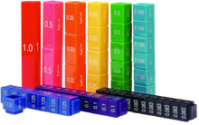 Load image into Gallery viewer, Fraction Tower Equivalency Cubes are interlocking cubes that teach Math&#39;s concepts in an exciting new way.  The colour coded cubes make it a lot easier and fun for little ones to learn through play.  Perfect for ages 6 and above 
