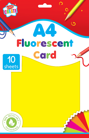 Is your child into arts & crafts? Then he/she will love this 10 pack of A4 fluorescent coloured card, they will be able to create all different kinds of fluorescent coloured art work with this card, that they can cut, draw on and fold into any shape they please, great for using on a rainy day.