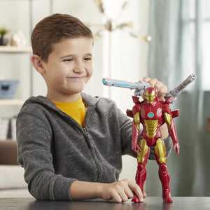 Iron Man figure brought to you by Hasbro, inspired by Marvel Comics, will be igniting children's imaginations with this classic Avengers action hero, when kids connect the Titan Hero Blast Gear launcher to this figure’s back port, they can launch projectiles!