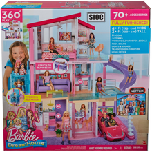 Load image into Gallery viewer, The Barbie Dreamhouse is quite literally every little girls dream! with 3 floors, 8 rooms, fully furnished, with 70 + accessories.  The Dreamhouse has an outdoor area, a rooftop pool with a slide, a working lift big enough for 4 Barbie&#39;s.
