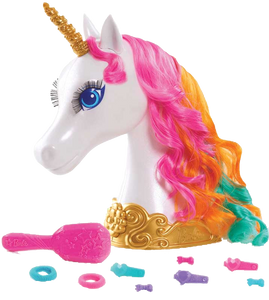 Barbie Dreamtopia Unicorn Styling head is wonderful for little ones who love to play with hair.  Every little girl loves unicorns and this one is simply beautiful with her long lashes and multi-coloured hair.  The Barbie Unicorn styling head can be twisted and tied with the clips and hair bands included in the box and her hair can be made silky smooth with the brush provided.