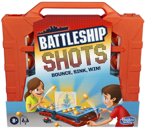 Bounce 'em in to sink and win! The Battleship Shots game presents a ball-tossing twist to Battleship game play. It's head-to-head competition, strategy, and excitement as players get on their feet and bounce or toss their balls over the divider to land them inside their opponent's ships! Players can amp up the suspense when they go for an immediate win by getting the red ball into their opponent's life raft. No ship is safe in this game of stealth and suspense, so position ships strategically to survive an 