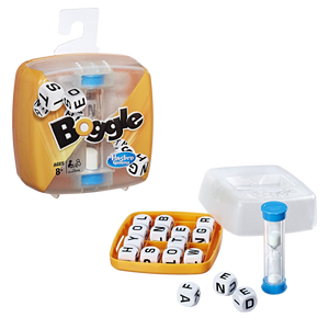 Boggle is a fantastic handbag sized game, that can be taken on your travels or played at home with the family, earn points by spotting words your friends don't before the time runs out.  Shake the grid to mix up the letter cubes.  Then lift the lid and flip the timer.  Players have 90 seconds to write down as many words as they can find on the grid before the time is up.  At the end of the round, score the words.