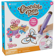 Load image into Gallery viewer, Create delicious designs with this chocolate pen featuring Blume, you can draw and mold colourful tasty treats to put on top of cupcakes, biscuits, rice crispy treats and many more, or you can simply have them on their own as a wonderful chocolate design.  Make yummy treats as gifts for your friends and family.  You can fill molds with layers of colour.  All you need to do is add the chocolate to the pen, and draw your very own chocolate designs which harden in minutes.
