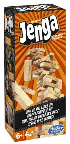 How do you JENGA? Its the Classic stacking game of JENGA! Each stackable piece is made from genuine hardwood.  Take it in turns to pull out a piece and stack it on top, is your hand steady enough to not let it crash? This classic game of JENGA! is fun for all the family and great for a games night with your friends.
