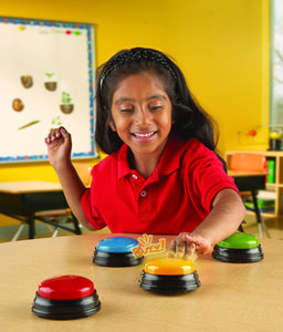 Create a buzz around learning with four fun sounds! Respond to questions with these fun and colourful buzzers, they come in Red, Yellow, Blue and Green, so everyone can pick their favourite colour! These great buzzers can be used for board games or how about using them when you see a correct answer during learning!